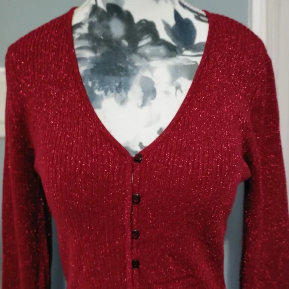Cardigan, Red with Metallic Threads - Picture 3 of 9